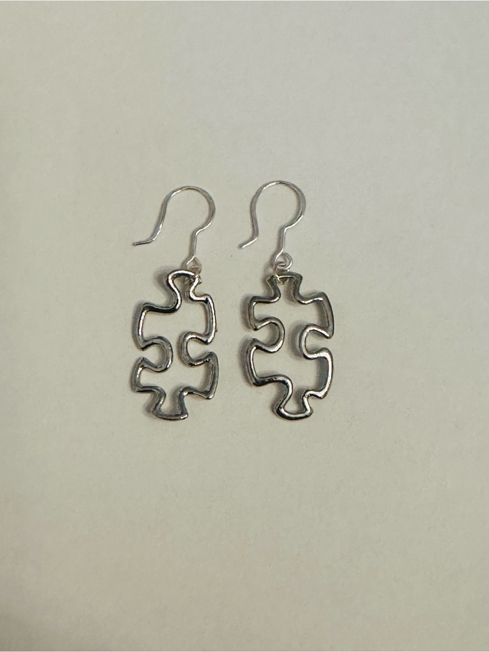 Silver Played Abstract Puzzle Drop Earrings